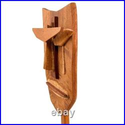 Vtg 90s Studio Craft Abstract Cubist Face Wood Sculpture Signed Hirsch Brothers
