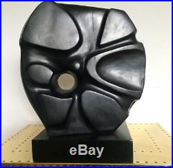 Vtg Abstract Solid Wood Large Black Mid Century Modern Sculpture Signed Dated