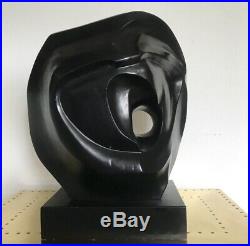 Vtg Abstract Solid Wood Large Black Mid Century Modern Sculpture Signed Dated