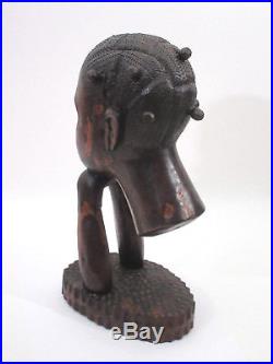Vtg African Wood Carving Female Woman Head Bust Chokwe Angola Carved Sculpture