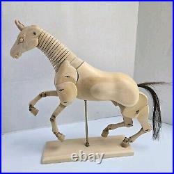 Vtg Articulated Wood Carved Horse Sculpture Artist Adjustable Model With Base