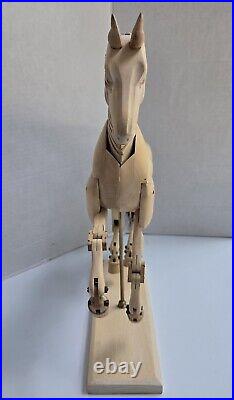 Vtg Articulated Wood Carved Horse Sculpture Artist Adjustable Model With Base