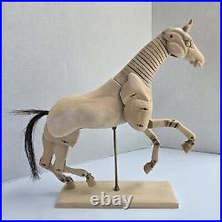 Vtg Articulated Wood Carved Horse Sculpture Artist Adjustable Model With Base