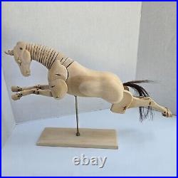 Vtg Articulated Wood Carved Horse Sculpture Artist Adjustable Model With Base