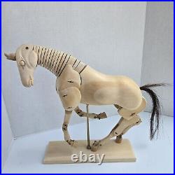 Vtg Articulated Wood Carved Horse Sculpture Artist Adjustable Model With Base