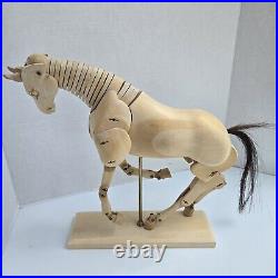 Vtg Articulated Wood Carved Horse Sculpture Artist Adjustable Model With Base