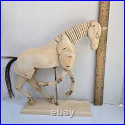 Vtg Articulated Wood Carved Horse Sculpture Artist Adjustable Model With Base