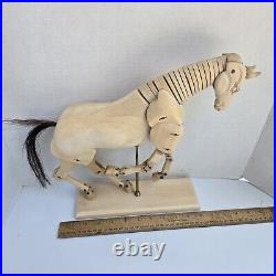 Vtg Articulated Wood Carved Horse Sculpture Artist Adjustable Model With Base