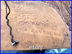 Vtg Artisan Elephant Wood Carving Naive Wall Hanging Plaque By Jean Obeirne