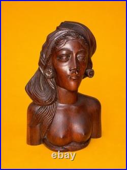 Vtg Bali Hand Carved Wood Woman Bust Nude Statue Large Indonesian Sculpture