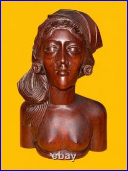Vtg Bali Hand Carved Wood Woman Bust Nude Statue Large Indonesian Sculpture