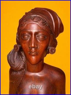 Vtg Bali Hand Carved Wood Woman Bust Nude Statue Large Indonesian Sculpture