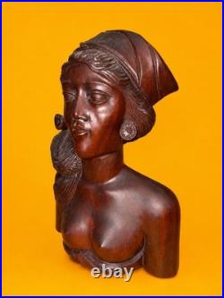 Vtg Bali Hand Carved Wood Woman Bust Nude Statue Large Indonesian Sculpture