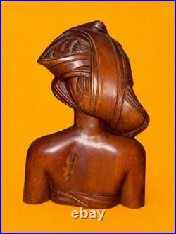 Vtg Bali Hand Carved Wood Woman Bust Nude Statue Large Indonesian Sculpture