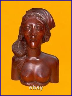 Vtg Bali Hand Carved Wood Woman Bust Nude Statue Large Indonesian Sculpture