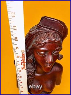 Vtg Bali Hand Carved Wood Woman Bust Nude Statue Large Indonesian Sculpture