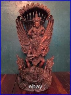 Vtg Balinese Carved Wood Sculpture Vishnu Riding Garuda Njana Tilem 18 Engraved