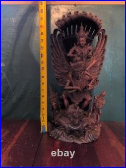 Vtg Balinese Carved Wood Sculpture Vishnu Riding Garuda Njana Tilem 18 Engraved