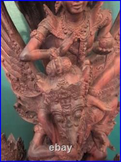 Vtg Balinese Carved Wood Sculpture Vishnu Riding Garuda Njana Tilem 18 Engraved
