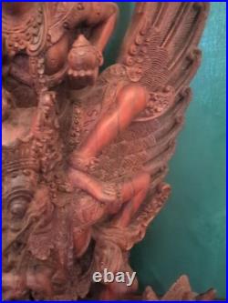 Vtg Balinese Carved Wood Sculpture Vishnu Riding Garuda Njana Tilem 18 Engraved