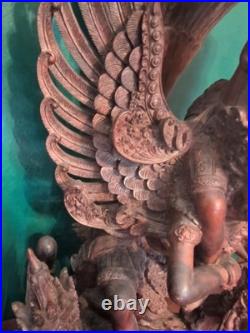 Vtg Balinese Carved Wood Sculpture Vishnu Riding Garuda Njana Tilem 18 Engraved