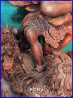 Vtg Balinese Carved Wood Sculpture Vishnu Riding Garuda Njana Tilem 18 Engraved