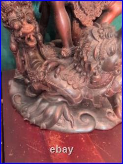 Vtg Balinese Carved Wood Sculpture Vishnu Riding Garuda Njana Tilem 18 Engraved