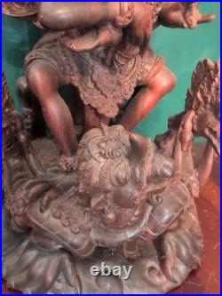 Vtg Balinese Carved Wood Sculpture Vishnu Riding Garuda Njana Tilem 18 Engraved