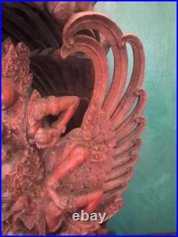 Vtg Balinese Carved Wood Sculpture Vishnu Riding Garuda Njana Tilem 18 Engraved