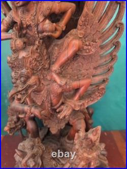 Vtg Balinese Carved Wood Sculpture Vishnu Riding Garuda Njana Tilem 18 Engraved