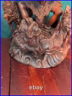 Vtg Balinese Carved Wood Sculpture Vishnu Riding Garuda Njana Tilem 18 Engraved