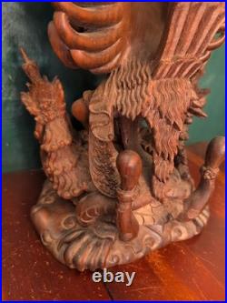 Vtg Balinese Carved Wood Sculpture Vishnu Riding Garuda Njana Tilem 18 Engraved