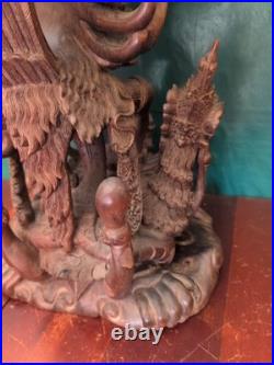 Vtg Balinese Carved Wood Sculpture Vishnu Riding Garuda Njana Tilem 18 Engraved