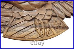 Vtg Bellamy-Style Hand-Carved Wooden Eagle Wall Plaque 31 Americana Folk Art