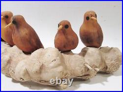 Vtg Ben Ortega New Mexico Folk Art Santos Wood Carving 6 Birds on Branch 16