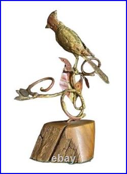 Vtg Bill Lett Cardinal Bird Sculpture 11 Brutalist Gold Mixed Metal Wood Signed