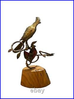 Vtg Bill Lett Cardinal Bird Sculpture 11 Brutalist Gold Mixed Metal Wood Signed