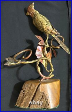 Vtg Bill Lett Cardinal Bird Sculpture 11 Brutalist Gold Mixed Metal Wood Signed