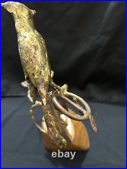 Vtg Bill Lett Cardinal Bird Sculpture 11 Brutalist Gold Mixed Metal Wood Signed