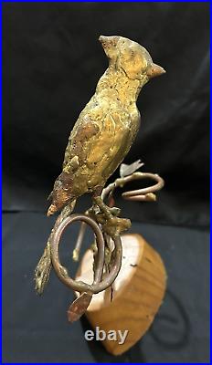 Vtg Bill Lett Cardinal Bird Sculpture 11 Brutalist Gold Mixed Metal Wood Signed