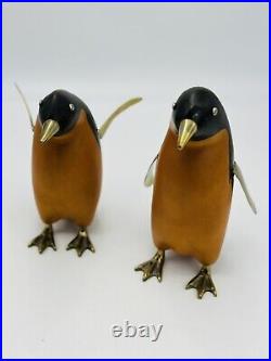 Vtg Brass Wood Penguin Sculptures Frederick Cooper Figurines Set Of 2 Birds