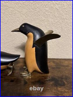 Vtg Brass Wood Penguin Sculptures Frederick Cooper Figurines Set Of 2 Birds
