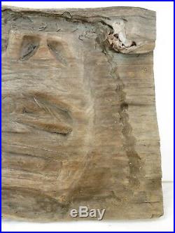 Vtg CARVED CEDAR HAIDA BEAR ART PANEL 32x16 SCULPTURE Wood Totem Pole PNW NATIVE