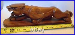 Vtg CARVED WOOD Art PANTHER Jaguar Cougar Sculpture Figure
