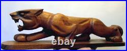 Vtg CARVED WOOD Art PANTHER Jaguar Cougar Sculpture Figure