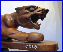 Vtg CARVED WOOD Art PANTHER Jaguar Cougar Sculpture Figure