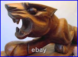 Vtg CARVED WOOD Art PANTHER Jaguar Cougar Sculpture Figure