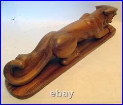 Vtg CARVED WOOD Art PANTHER Jaguar Cougar Sculpture Figure
