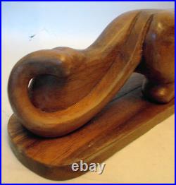 Vtg CARVED WOOD Art PANTHER Jaguar Cougar Sculpture Figure