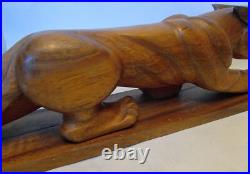 Vtg CARVED WOOD Art PANTHER Jaguar Cougar Sculpture Figure